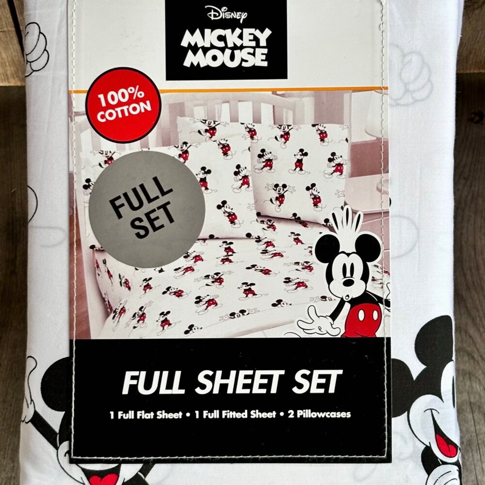 Disney CLASSIC Mickey Mouse FULL Size Sheet Set - 100% Cool Crisp Cotton